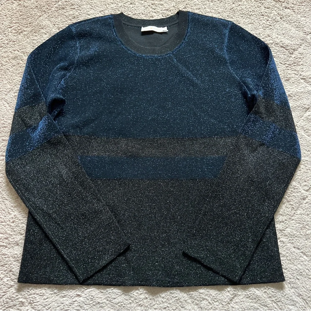 Tory Burch Lurex Block Metallic Wool Blend Sweater Preppy Minimalist Luxury Sz L